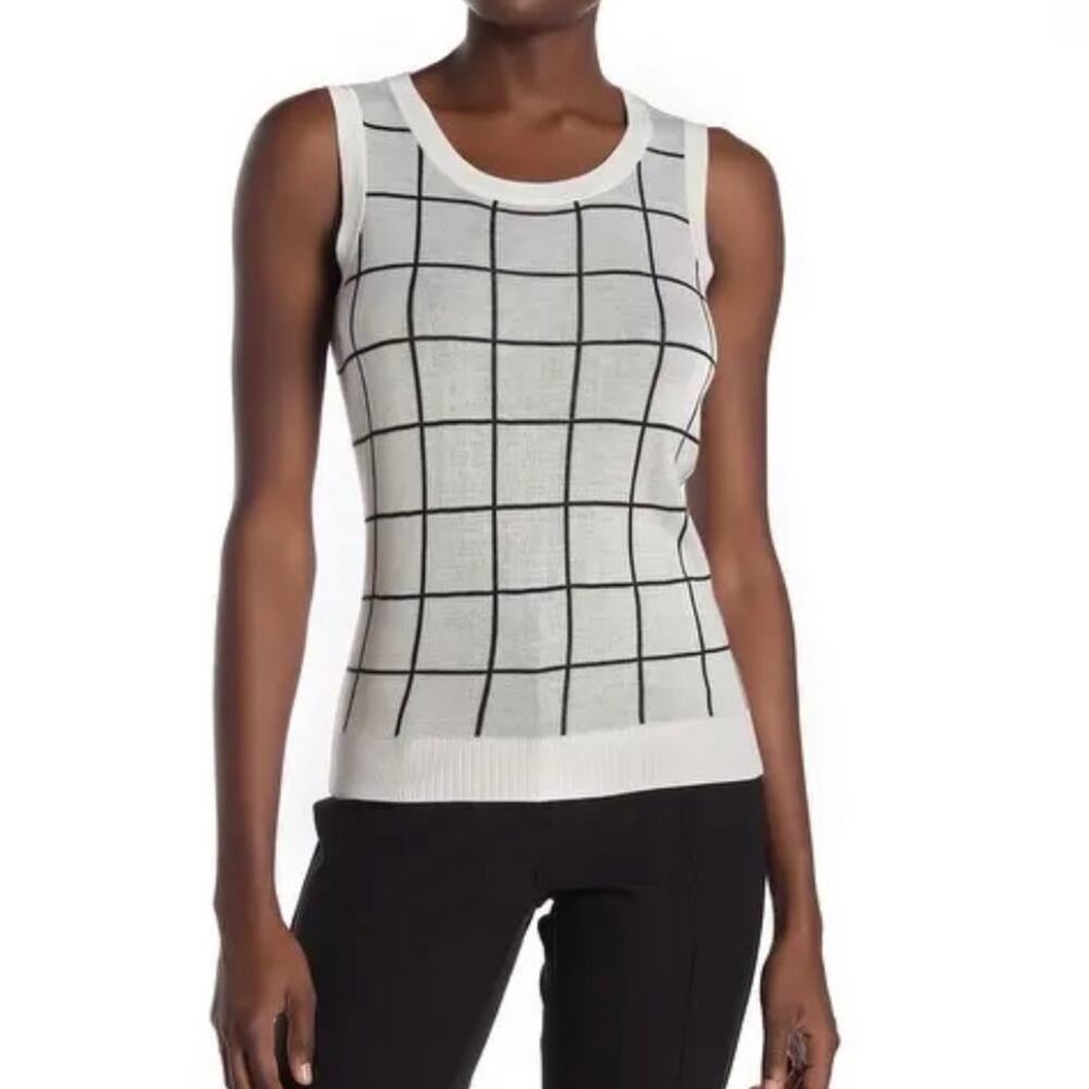 Halogen White & Black Box Striped Sweater Vest